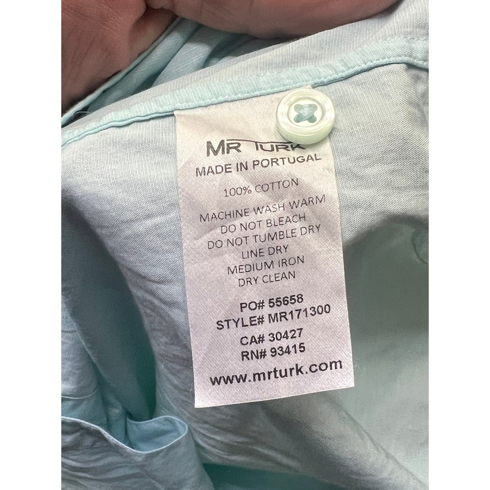 Mr Turk Mens Short Sleeve Button Down Shirt Pale Blue Cotton MR171300 Size L - Picture 6 of 6
